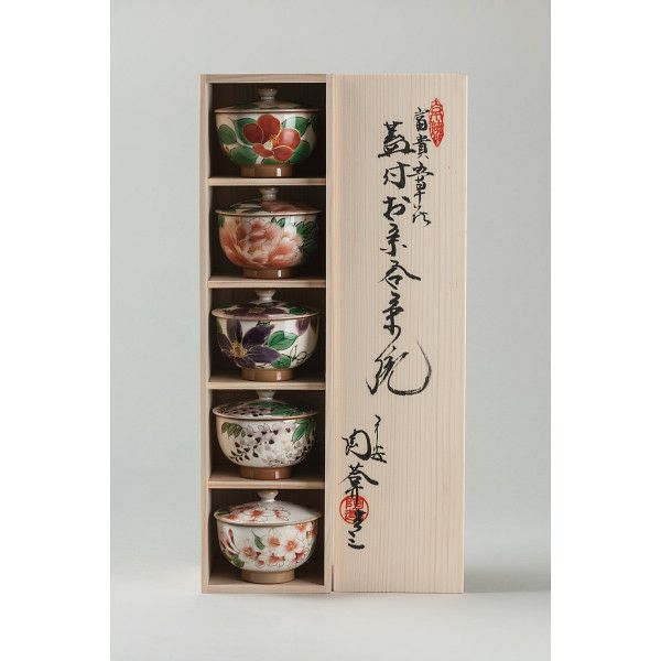 清水焼 富貴五草花 蓋付お茶呑茶碗5客揃 | 佛教大学寄付サイト